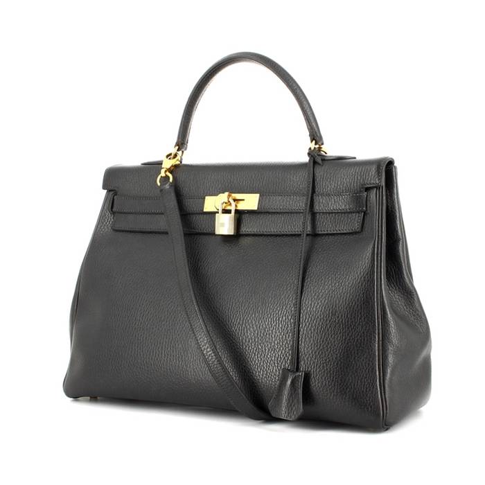 Bolso de mano Hermes Kelly en cuero Fjord negro