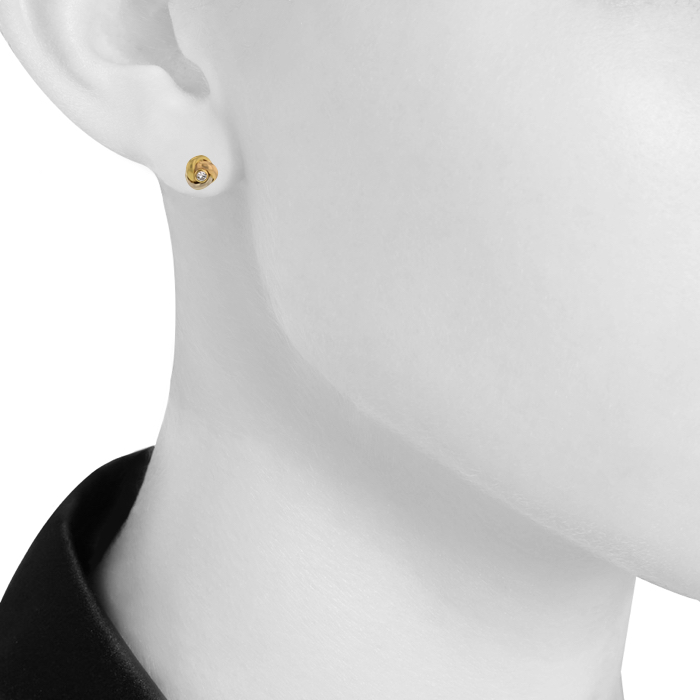 Paire de puces d'oreilles Cartier Trinity en or blanc,  or jaune et or rose et en diamant - Detail D1