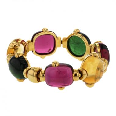 Pomellato Griffe articulated bracelet in yellow gold,  tourmaline and citrine