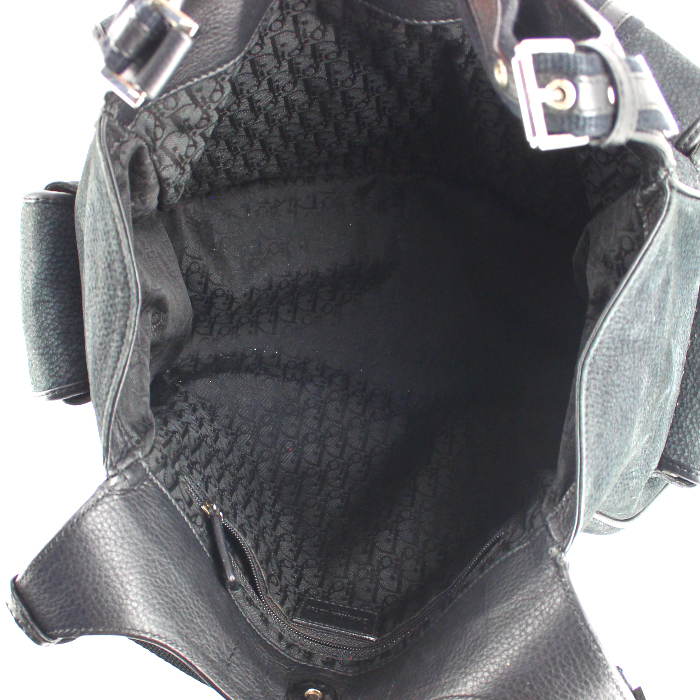 Sac à main Dior en cuir et daim noir - Detail D2