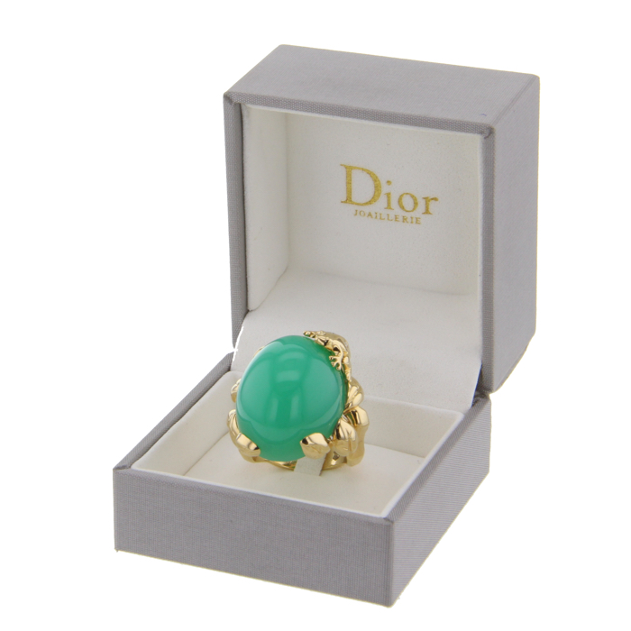 Dior Gourmande large model ring in yellow gold and diamonds and in chrysoprase - Detail D2