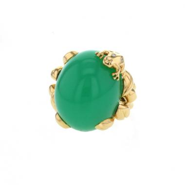 Anello Dior Gourmande modello grande in oro giallo e diamanti e crisoprasio verde
