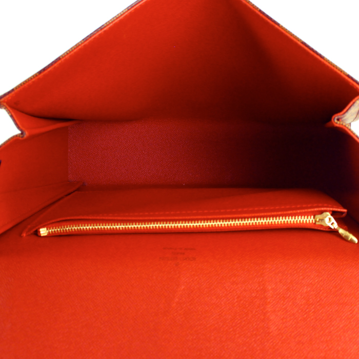 Borsa Louis Vuitton in tela cerata con motivo a scacchi ebano e pelle marrone - Detail D2