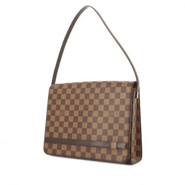 Bolso de mano Louis Vuitton en lona a cuadros revestida ébano y cuero marrón