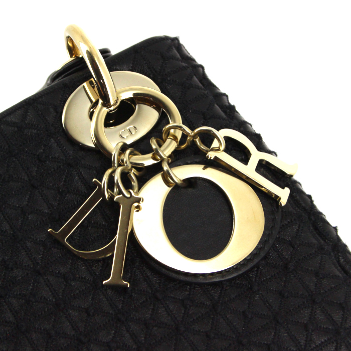 Dior Lady Dior mini handbag in black quilted leather - Detail D5