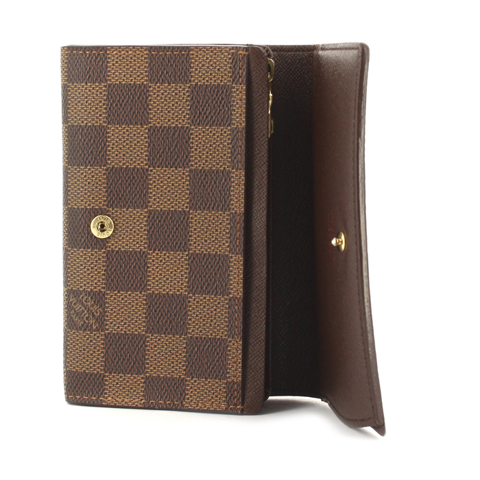 Louis Vuitton wallet in damier canvas and brown leather - Detail D1