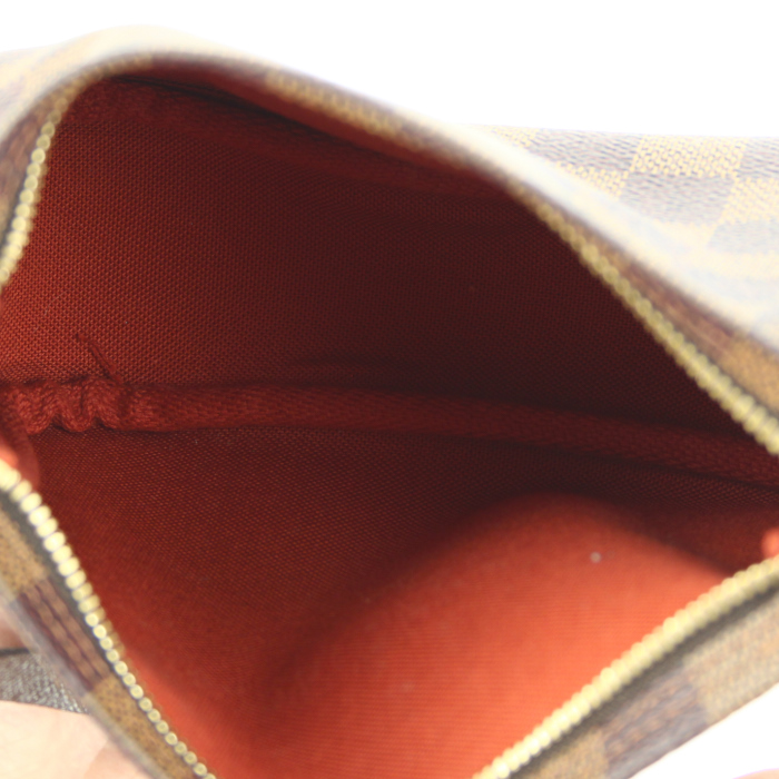 Pochette in tela a scacchi ebana e pelle marrone - Detail D2