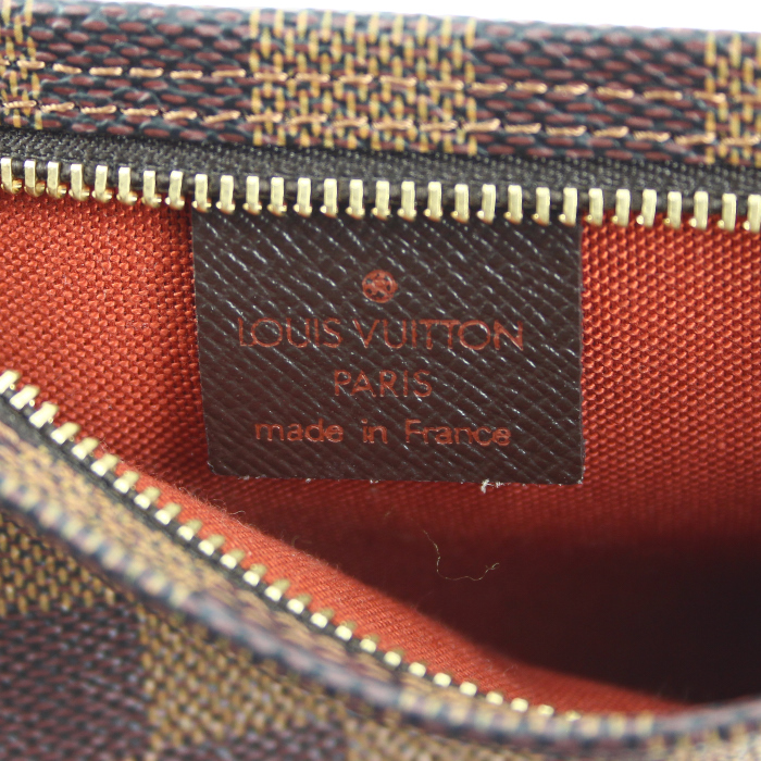 Louis Vuitton pouch in ebene damier canvas and brown leather - Detail D3