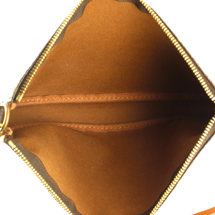 Bolsito de mano Louis Vuitton en lona Monogram y cuero natural - Detail D2