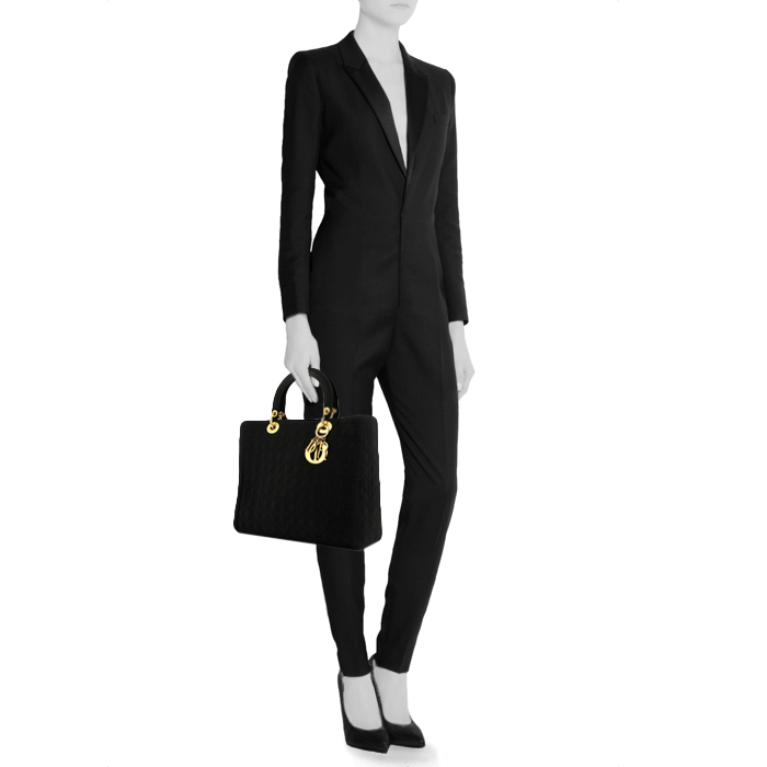 Dior Lady Dior large model handbag in black canvas cannage - Detail D1