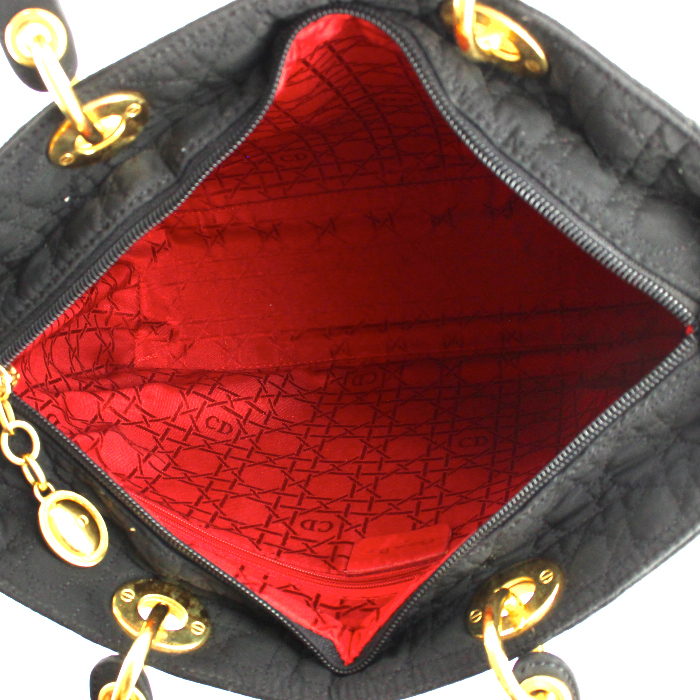 Bolso de mano Dior Lady Dior modelo grande en lona cannage negra - Detail D2