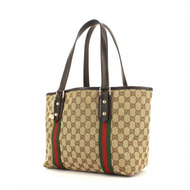 Gucci shopping bag in beige monogram canvas and brown leather