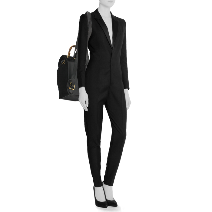 Zaino Gucci in tessuto scamosciato e pelle nera - Detail D1