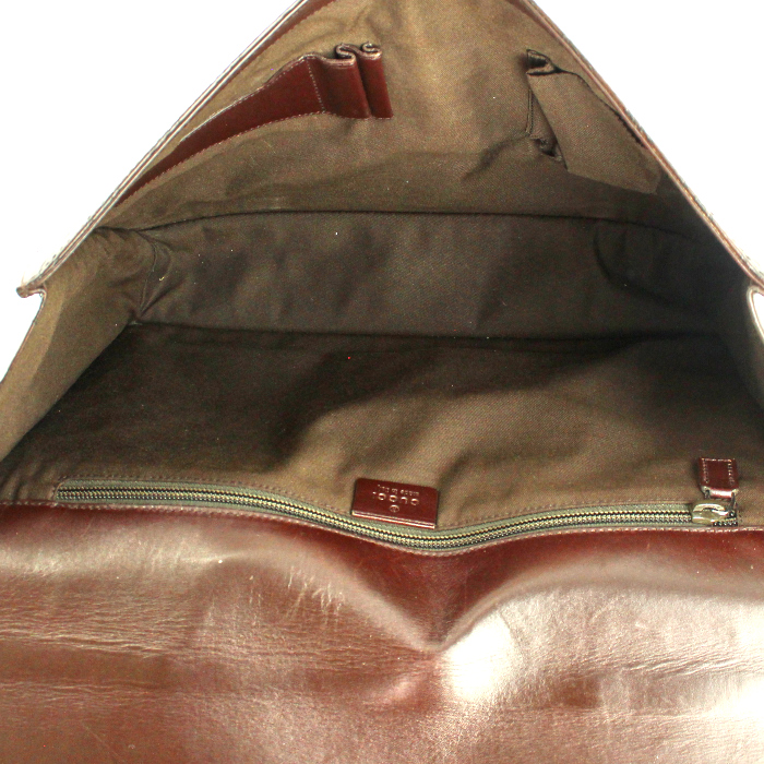 Porte-documents Gucci en cuir monogram marron - Detail D2