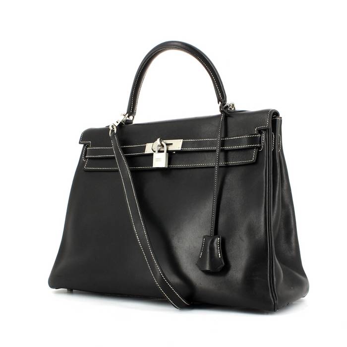Hermes 31 cm Black on Black Crinoline & Barenia Leather Trim Bag