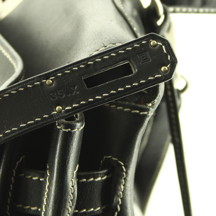 Bolso de mano Hermes Kelly 35 cm en cuero Barenia negro - Detail D5