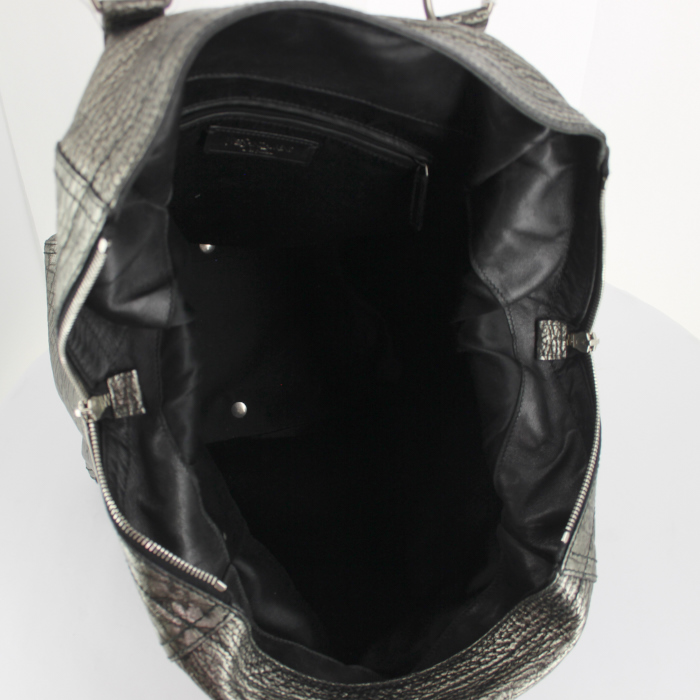 Saint Laurent Downtown large model handbag in silver leather - Detail D2