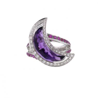 Mauboussin Subtil Songe ring in white gold,  diamonds and sapphires and in amethyst