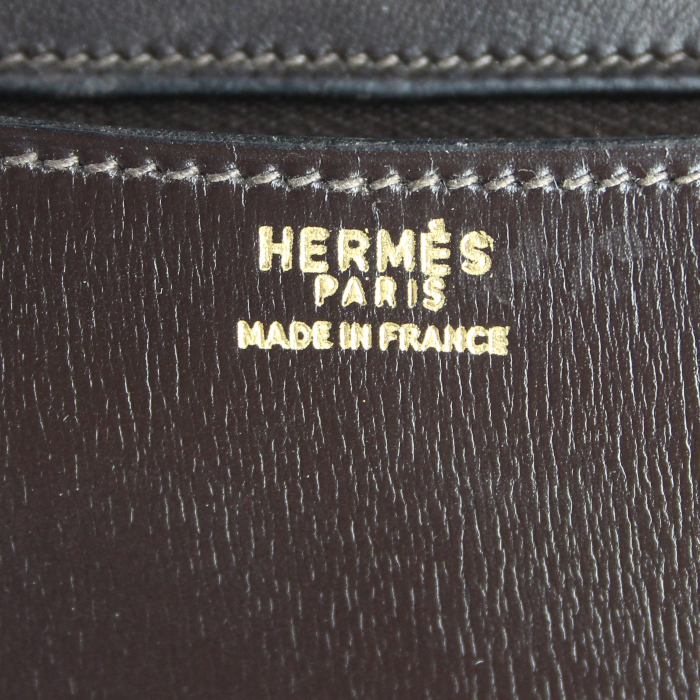 Sac à main Hermès Constance en cuir box marron-chocolat - Detail D4