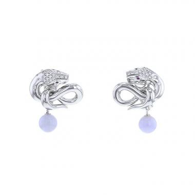 Pendientes Boucheron Trouble en oro blanco,  diamantes y jade violeta