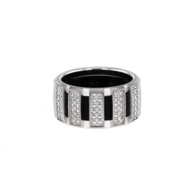 Bague Chaumet Class One grand modèle en or blanc,  diamants et caoutchouc