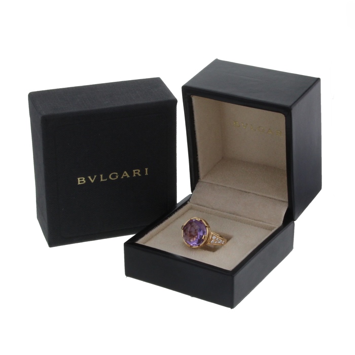 Bulgari Parentesi Cocktail ring in pink gold and diamonds and in amethyst - Detail D2
