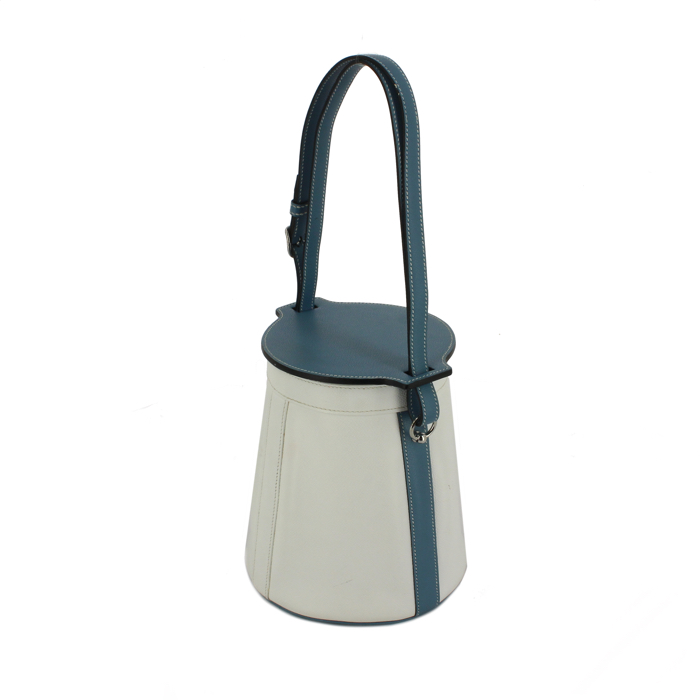 Borsa Hermes Farming in pelle Epsom bicolore bianca e blu - Detail D2