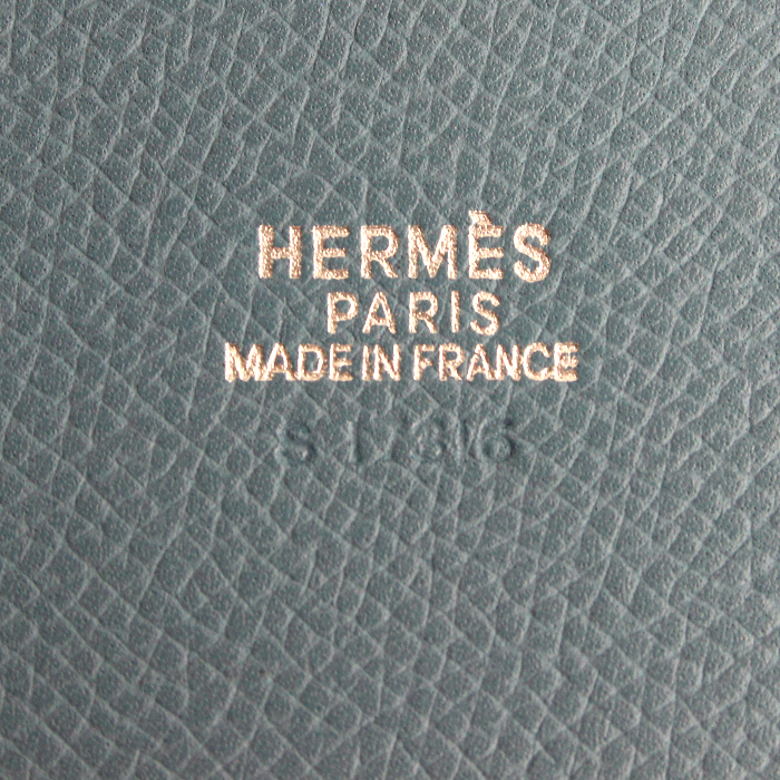 Borsa Hermes Farming in pelle Epsom bicolore bianca e blu - Detail D5