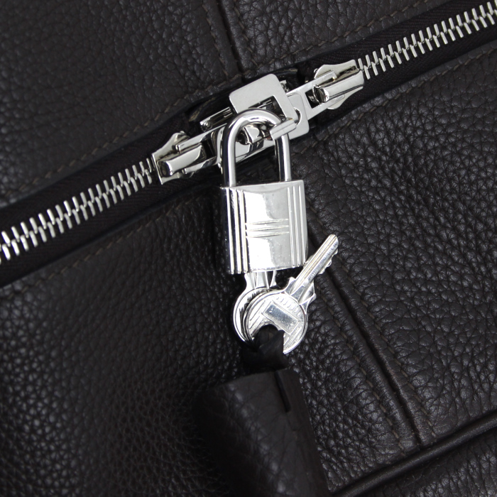 Borsa da viaggio Hermes Victoria in pelle togo marrone - Detail D3