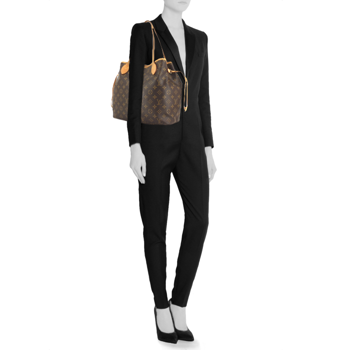 Louis Vuitton Neverfull medium model shopping bag in monogram canvas and natural leather - Detail D1
