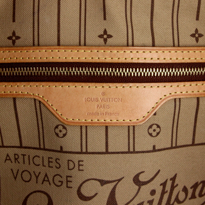 Louis Vuitton Neverfull medium model shopping bag in monogram canvas and natural leather - Detail D3