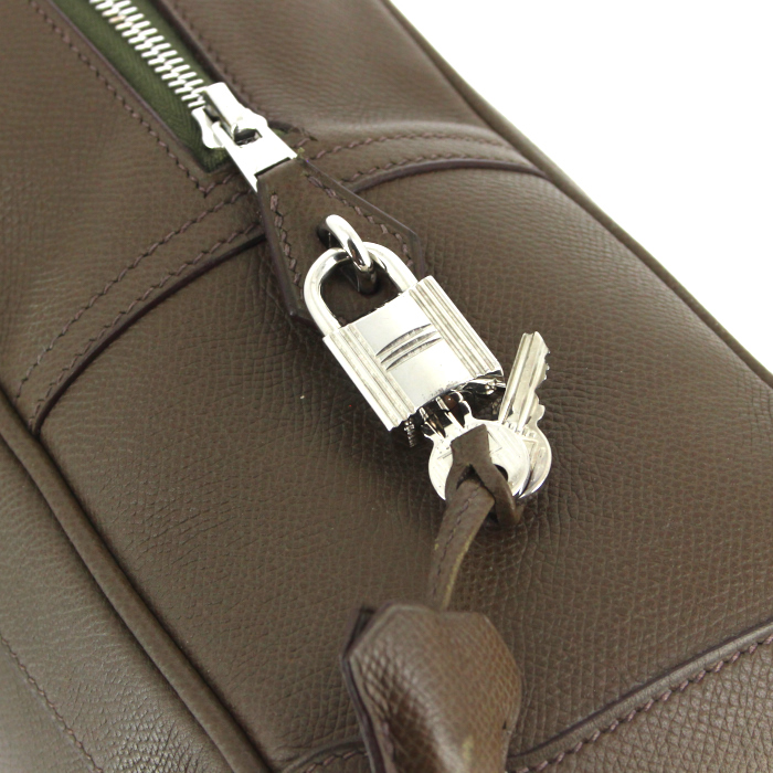 Hermes Omnibus medium model travel bag in khaki epsom leather - Detail D4