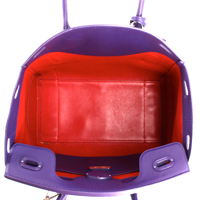 Sac à main Ralph Lauren Ricky grand modèle en cuir violet - Detail D3