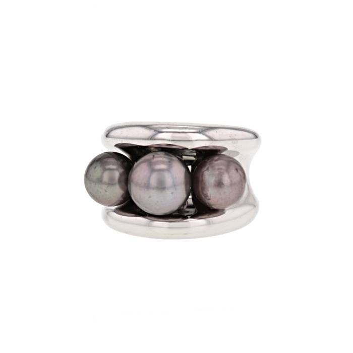 Anello Poiray Fidji modello grande in oro bianco e perle grigio tortora