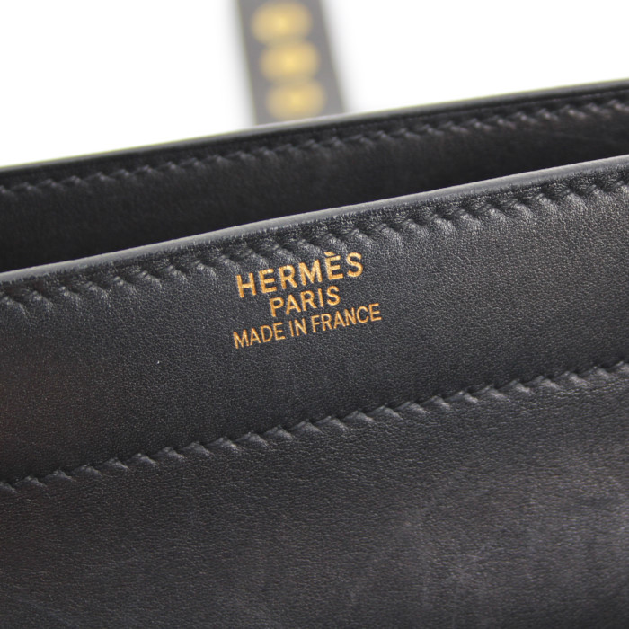 Porte-documents Hermes Sac à dépêches en cuir box noir - Detail D3