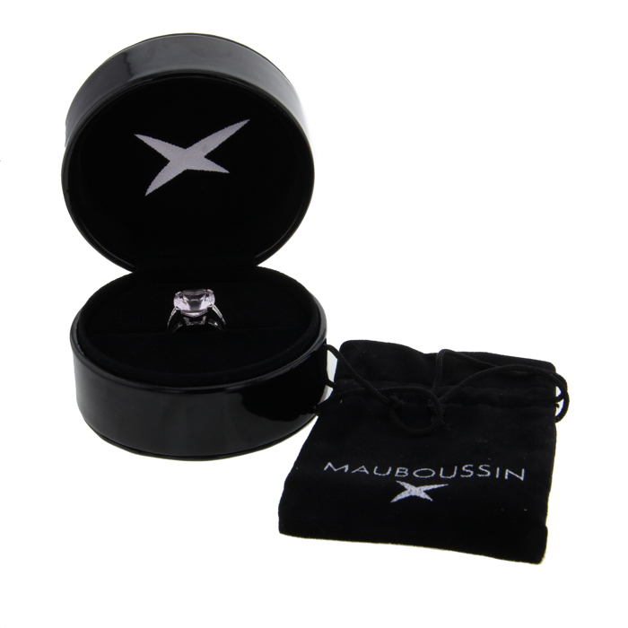 Sortija Mauboussin Gueule d'Amour en oro blanco y diamantes y en amatista rosa - Detail D2