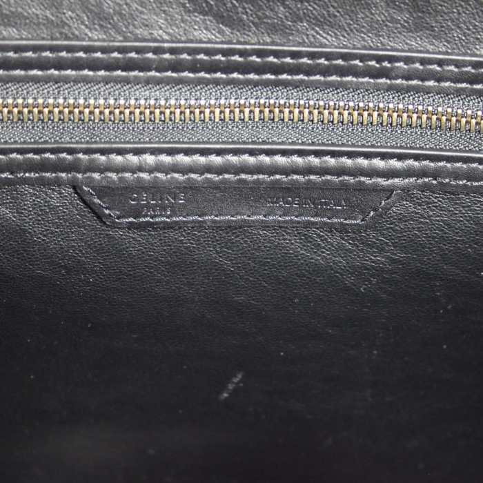 Bolso de mano Celine Luggage en cuero tricolor negro y verde agua y ante beige - Detail D3