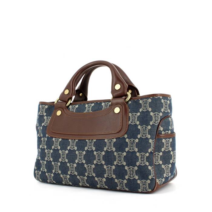 Bolso de mano Celine Boogie en lona denim Monogram azul y cuero marrón