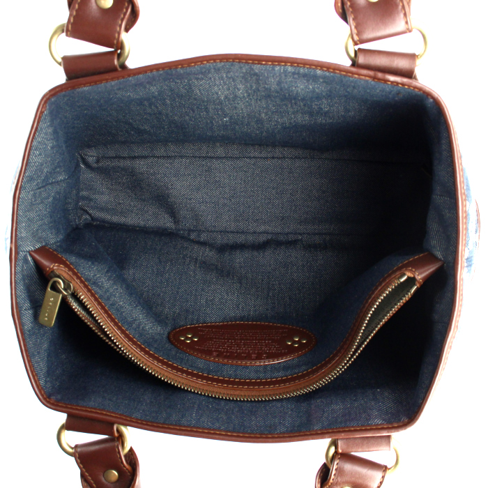 Borsa Celine Boogie in tela denim monogram blu e pelle marrone - Detail D3