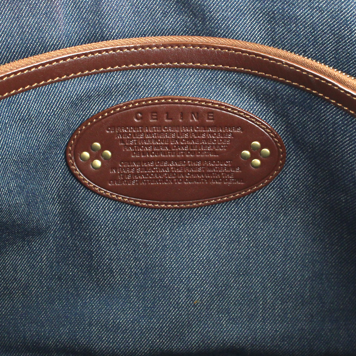 Borsa Celine Boogie in tela denim monogram blu e pelle marrone - Detail D5