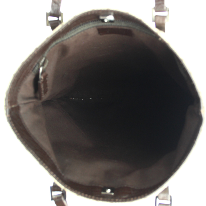 Sac cabas Gucci en toile monogram beige et cuir marron - Detail D2