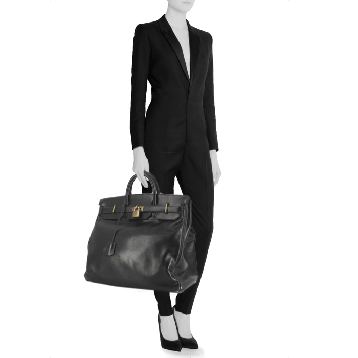 Hermes Haut à Courroies - Travel Bag travel bag in black box leather - Detail D1