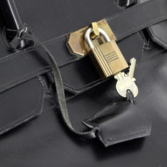 Hermes Haut à Courroies - Travel Bag travel bag in black box leather - Detail D3