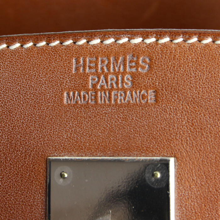 Bolso de mano Hermes Birkin 30 cm en lona beige y cuero Barenia marrón - Detail D3