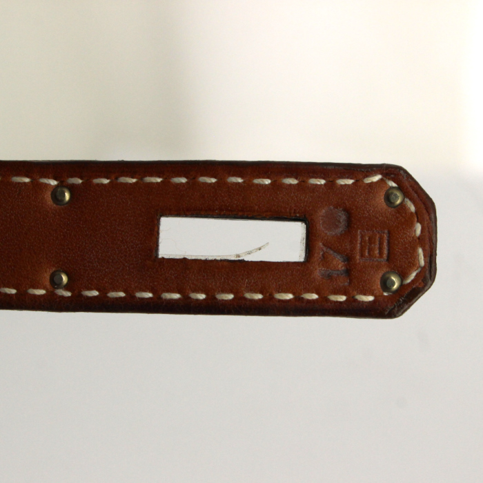 Sac à main Hermes Birkin 30 cm en toile beige et cuir Barénia marron - Detail D4