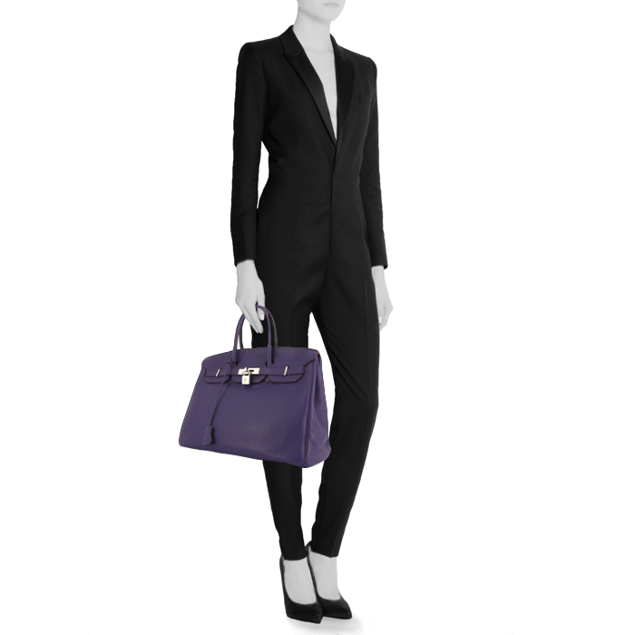 Sac à main Hermes Birkin 35 cm en cuir togo violet Iris - Detail D1