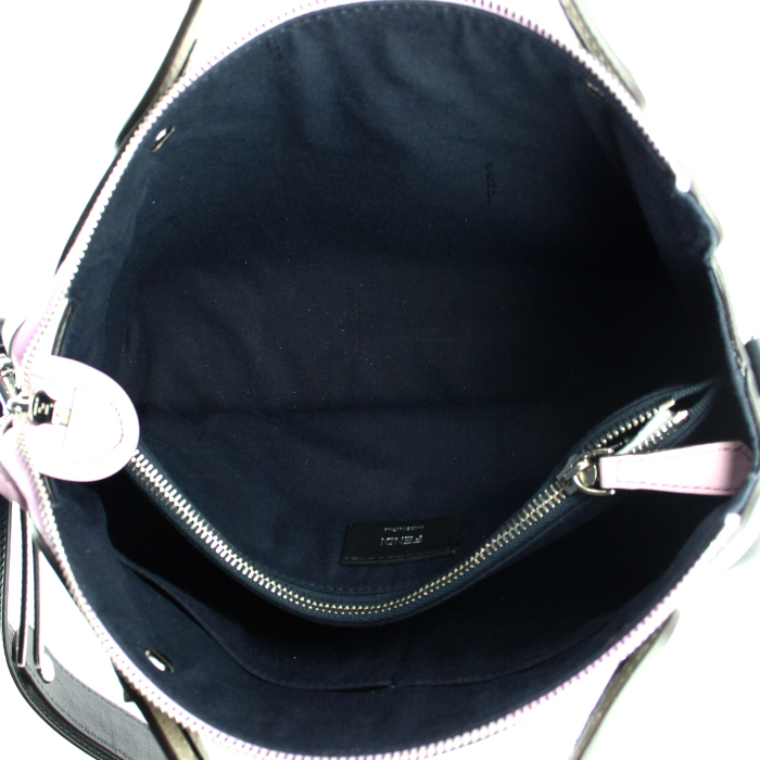 Fendi handbag in black, pink and taupe tricolor leather - Detail D4