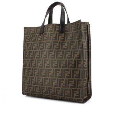 Fendi shopping bag in brown and black monogram canvas and black leather