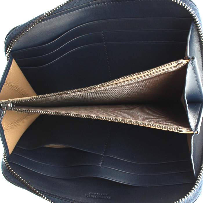 Portefeuille Bottega Veneta en cuir tressé bleu - Detail D2