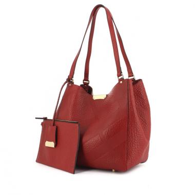 Borsa a spalla in pelle martellata rossa con decori geometrici
